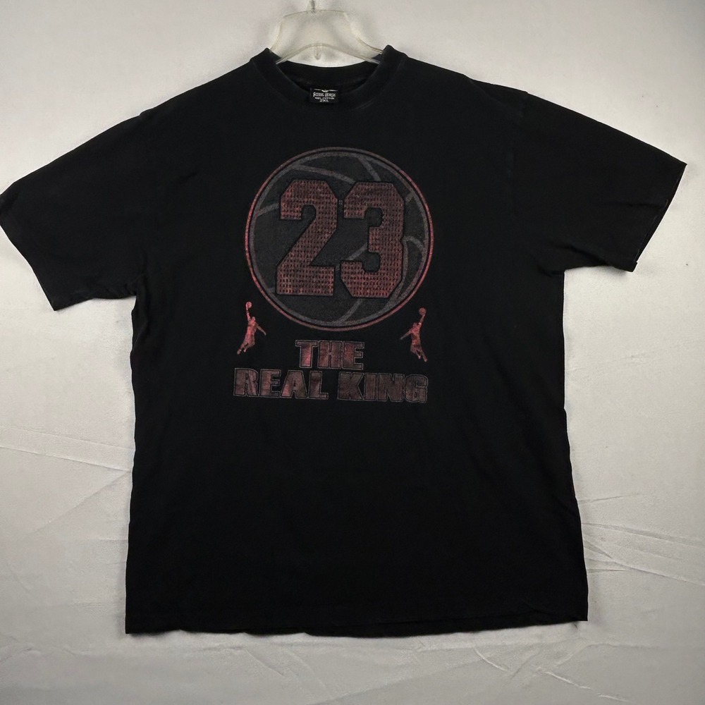 Flying Horse Mens 2XL Black 23 The Real King Basketball Graphic T-Shirt Cotton
